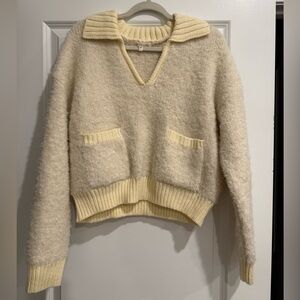 Cream V-Neck Sweater with Pockets